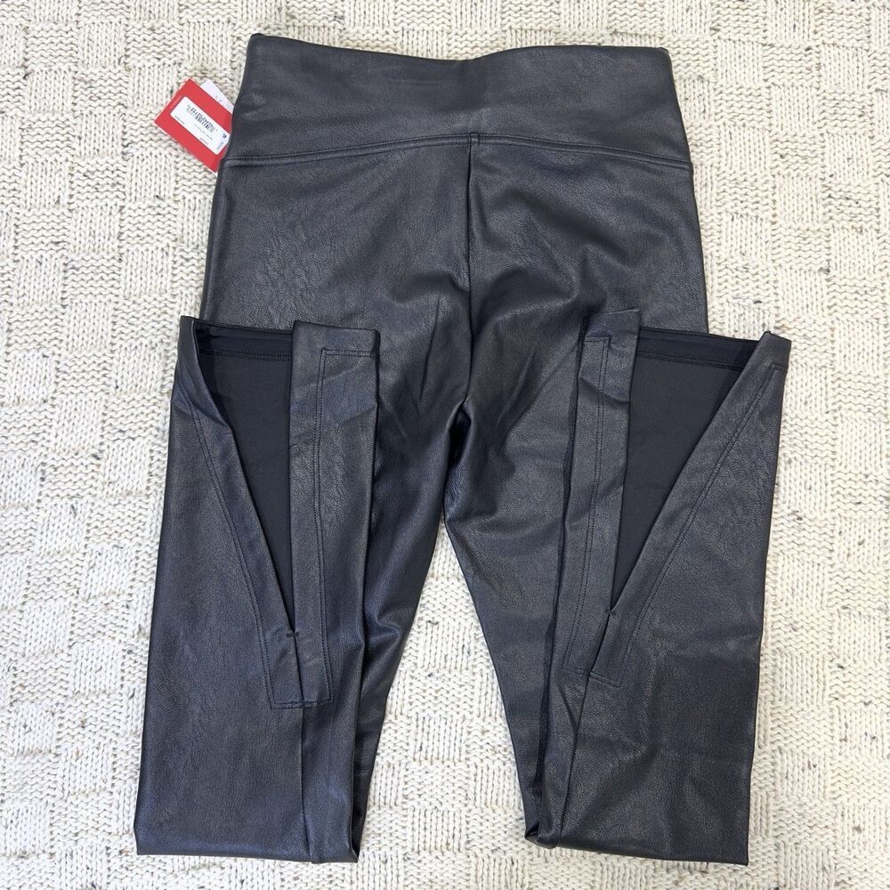 SPANX Faux Leather Like Front-Slit Skinny Pants Black Pull On Size Small NWT - Picture 8 of 14